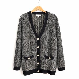 Tweed Cardigan Faux Pearl Buttons - XL - NWOT